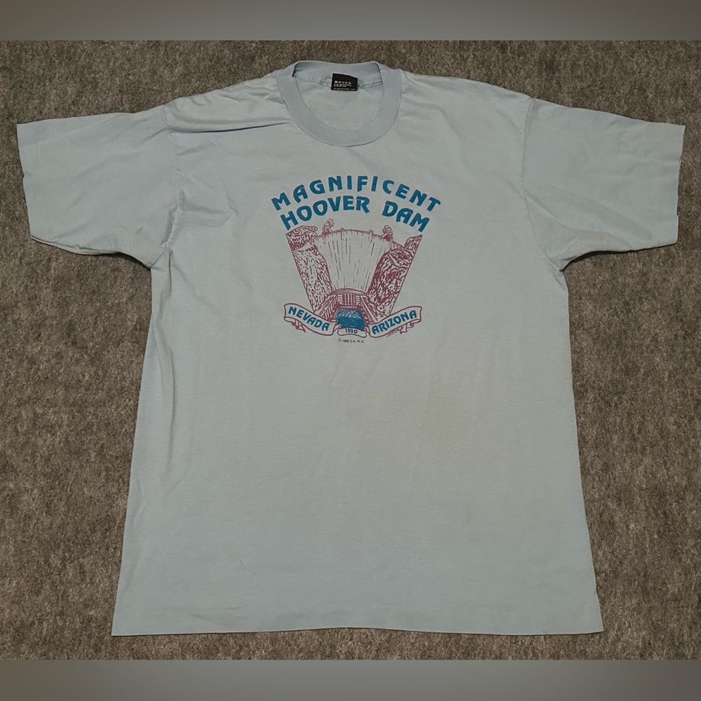 Vintage Men’s Hoover Dam Nevada Arizona Blue Single Stitch T-Shirt- Size XL